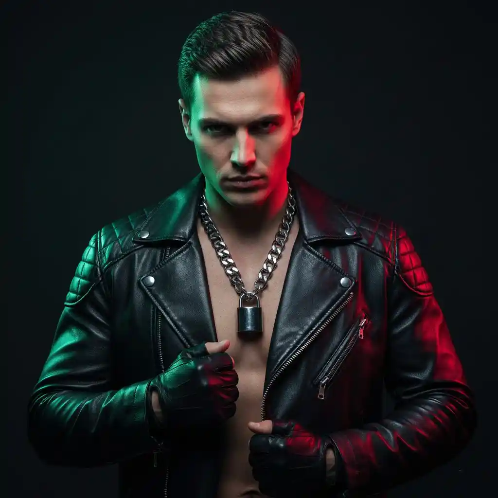 Leather fetish community imagery featuring dominant men in gear and harnesses