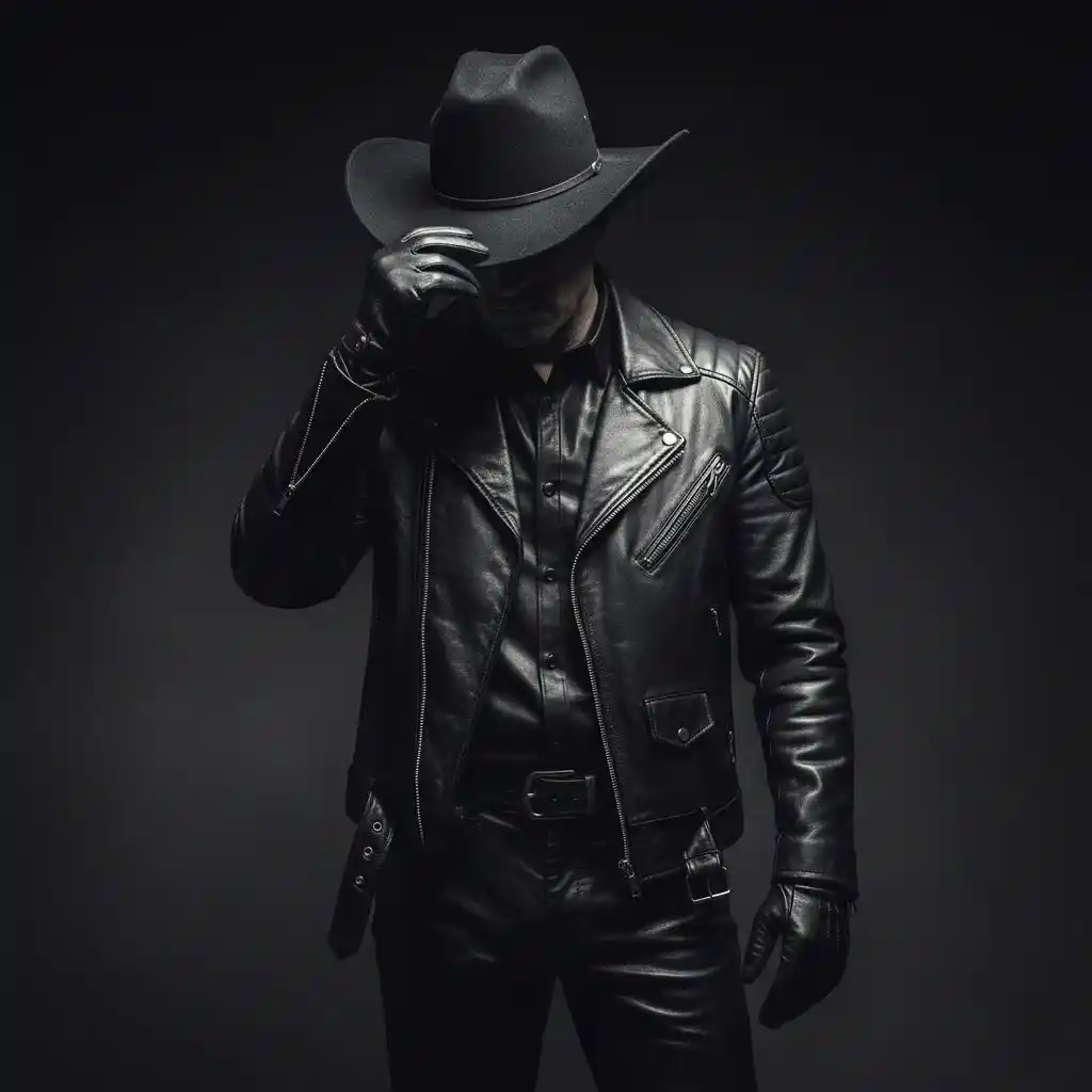 Dominant man in leather harness and gear within a private fetish community